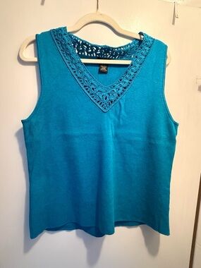 EVIE Teal Crochet V-Neck Tank Top